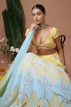 Buy_Ahi Clothing_Yellow Crepe, Organza Pearls, Beads, Embroidery, Floral Pattern Lehenga Set _Online_at_Aza_Fashions
