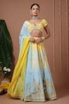 Buy_Ahi Clothing_Yellow Crepe, Organza Pearls, Beads, Embroidery, Floral Pattern Lehenga Set _at_Aza_Fashions