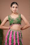 Buy_Ahi Clothing_Green Georgette Embroidery, Tassels V-neck Bandhani Print Lehenga Set 