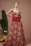 Buy_Ahi Clothing_Maroon Georgette Sequins, Zari, Mirrors, Embroidery Printed Kurta Lehenga Set _at_Aza_Fashions