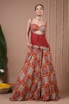 Ahi Clothing_Maroon Georgette Sequins, Zari, Mirrors, Embroidery Printed Kurta Lehenga Set _at_Aza_Fashions