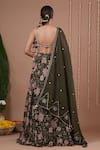 Shop_Ahi Clothing_Olive Green Organza Embroidery, Mirrors, Sequins Floral Pattern Lehenga Set _at_Aza_Fashions
