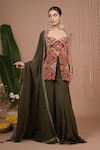 Ahi Clothing_Red Georgette Stones, Zari Sweetheart Neck Bandhani Print Kurta Set _at_Aza_Fashions