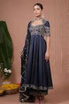 Ahi Clothing_Navy Silk Satin, Organza Embroidery, Mirrors, Zari, Bandhani Print Anarkali Set _Online_at_Aza_Fashions