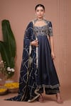 Buy_Ahi Clothing_Navy Silk Satin, Organza Embroidery, Mirrors, Zari, Bandhani Print Anarkali Set _at_Aza_Fashions