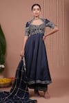 Buy_Ahi Clothing_Navy Silk Satin, Organza Embroidery, Mirrors, Zari, Bandhani Print Anarkali Set _Online_at_Aza_Fashions