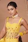 Shop_Ahi Clothing_Mustard Crepe, Organza, Net Embroidery, Beads, Floral Pattern Lehenga Set 