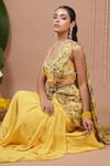 Shop_Ahi Clothing_Yellow Crepe Embroidery, Sequins Floral Pattern Pre-draped Saree And Blouse Set _Online_at_Aza_Fashions