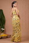 Shop_Ahi Clothing_Yellow Crepe One Shoulder Floral Pattern Pre-draped Saree And Blouse Set _at_Aza_Fashions