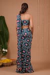 Shop_Ahi Clothing_Teal Crepe Tassels, Mirrors Flower Pattern Pre-draped Saree And Blouse Set _at_Aza_Fashions