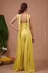 Shop_Ahi Clothing_Lime Georgette Mirrors, Crystals, Beads Square Neck Embellished Top And Pant Set _at_Aza_Fashions