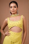 Buy_Ahi Clothing_Lime Georgette Mirrors, Crystals, Beads Square Neck Embellished Top And Pant Set 