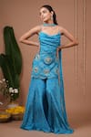 Shop_Ahi Clothing_Aqua Crepe Mirrors, Embroidery, Zari Cowl Neck Floral Pattern Tunic And Pant Set _Online_at_Aza_Fashions