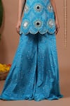 Ahi Clothing_Aqua Crepe Mirrors, Embroidery, Zari Cowl Neck Floral Pattern Tunic And Pant Set _at_Aza_Fashions