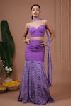 Buy_Ahi Clothing_Purple Crepe Sweetheart Neck Structured Top And Bandhani Pattern Skirt Set _at_Aza_Fashions