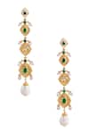 Shop Anita Dongre Gold Plated Pearls, Stones Elanur Zircon And Drop Dangler Earrings at Aza Fashions Shop_Anita Dongre_Gold Plated Pearls, Stones Elanur Zircon And Drop Dangler Earrings _at_Aza_Fashions