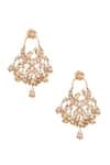Shop_Anita Dongre_Gold Plated Pearls, Stones Imani Zircon And Bird Motif Drop Earrings _at_Aza_Fashions