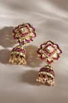 Buy_Anita Dongre_Gold Plated Stones, Pearls Arjumand Zircon And Ruby Jhumka Earrings _at_Aza_Fashions