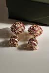 Anita Dongre_Gold Plated Stones, Pearls Arjumand Zircon And Ruby Jhumka Earrings _Online_at_Aza_Fashions