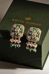 Shop_Anita Dongre_Gold Plated Zari, Stones, Pearls Novera Zircon And Drop Earrings _at_Aza_Fashions