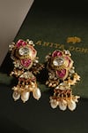 Shop_Anita Dongre_Gold Plated Stones, Pearls Mifraz Zircon And Embellished Drop Earrings _at_Aza_Fashions