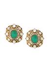 Shop_Anita Dongre_Gold Plated Arfa Zircon Studded Oval Stone Earrings _at_Aza_Fashions