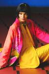 Clos_Multi Color Dupion, Silk Collared, V-neck Hana Block Jacket And Pant Set _Online_at_Aza_Fashions