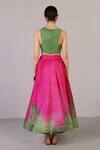 Shop_Clos_Green Dupion, Silk Sequins, Applique Round Neck Swasha Pattern Lehenga Set _at_Aza_Fashions