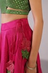 Clos_Green Dupion, Silk Sequins, Applique Round Neck Swasha Pattern Lehenga Set _Online_at_Aza_Fashions