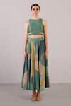 Buy_Clos_Green Dupion, Silk Round Neck Patch Top With Color Block Skirt _at_Aza_Fashions