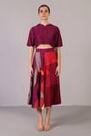 Buy_Clos_Wine Dupion, Silk Split V-neck Vista Top With Abstract Pattern Skirt _at_Aza_Fashions
