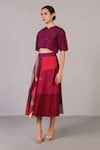 Buy_Clos_Wine Dupion, Silk Split V-neck Vista Top With Abstract Pattern Skirt _Online_at_Aza_Fashions