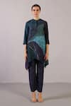 Buy_Clos_Blue Dupion, Silk Sequins Mandarin Collar Flowna Pattern Kurta With Pant _at_Aza_Fashions