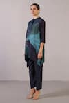 Clos_Blue Dupion, Silk Sequins Mandarin Collar Flowna Pattern Kurta With Pant _Online_at_Aza_Fashions
