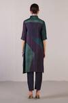 Shop_Clos_Blue Dupion, Silk Sequins Collared, Button-down Flowna Pattern Kurta With Pant _at_Aza_Fashions