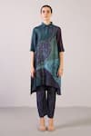 Buy_Clos_Blue Dupion, Silk Sequins Collared, Button-down Flowna Pattern Kurta With Pant _at_Aza_Fashions