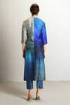 Shop_Clos_Blue Dupion, Silk Embroidery V-neck Horizon Pattern Kurta With Pant _at_Aza_Fashions