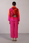 Shop_Clos_Orange Dupion, Silk Collared, Button-down Neck, Ridge Pattern Jacket And Pant Set _at_Aza_Fashions