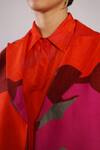 Shop_Clos_Orange Dupion, Silk Collared, Button-down Neck, Ridge Pattern Jacket And Pant Set _Online_at_Aza_Fashions