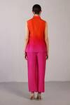 Shop_Clos_Orange Dupion, Silk Collared Umbra Shaded Top With Pant _at_Aza_Fashions