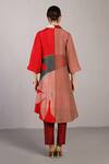 Shop_Clos_Red Silk, Dupion Collared, V-, Square Floro Crimson Jacket And Pant Set _at_Aza_Fashions