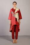 Buy_Clos_Red Silk, Dupion Collared, V-, Square Floro Crimson Jacket And Pant Set _at_Aza_Fashions