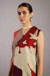 Buy_Clos_Multi Color Dupion, Silk V-neck Floro Crimson Red Jacket Set _Online_at_Aza_Fashions