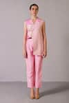 Buy_Clos_Pink Dupion, Silk V-neck Floro Lemonade Jacket Set _at_Aza_Fashions