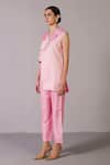 Shop_Clos_Pink Dupion, Silk V-neck Floro Lemonade Jacket Set _Online_at_Aza_Fashions