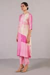 Clos_Pink Dupion, Silk Round Neck Floro Lemonade Kurta Set _Online_at_Aza_Fashions