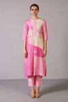 Buy_Clos_Pink Dupion, Silk Round Neck Floro Lemonade Kurta Set _at_Aza_Fashions