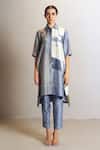 Buy_Clos_Multi Color Dupion, Silk Collared, Floro Pattern Metal Grey Kurta Set _at_Aza_Fashions