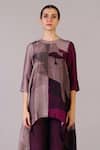 Shop_Clos_Purple Dupion Round Neck Floro Pattern Mulberry Kurta Set _Online_at_Aza_Fashions