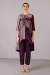 Buy_Clos_Purple Dupion Round Neck Floro Pattern Mulberry Kurta Set _at_Aza_Fashions
